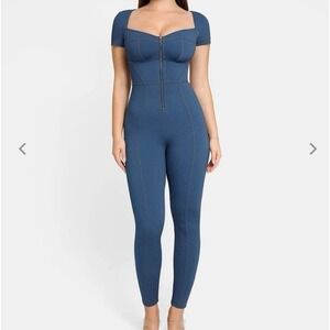 New popilush Shapewear faux Denim Short Sleeve Zip Front Butt Lift Jumpsuit xxl